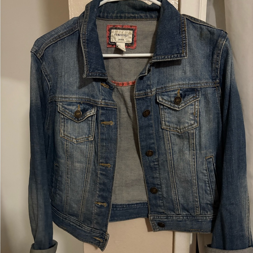 Forever 21 Denim Cropped Blue Jean Jacket